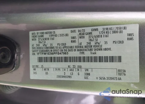 2023 Ford F-150 Xlt z USA, uszkodzony, nr VIN 1FTFW1E56PFB47983